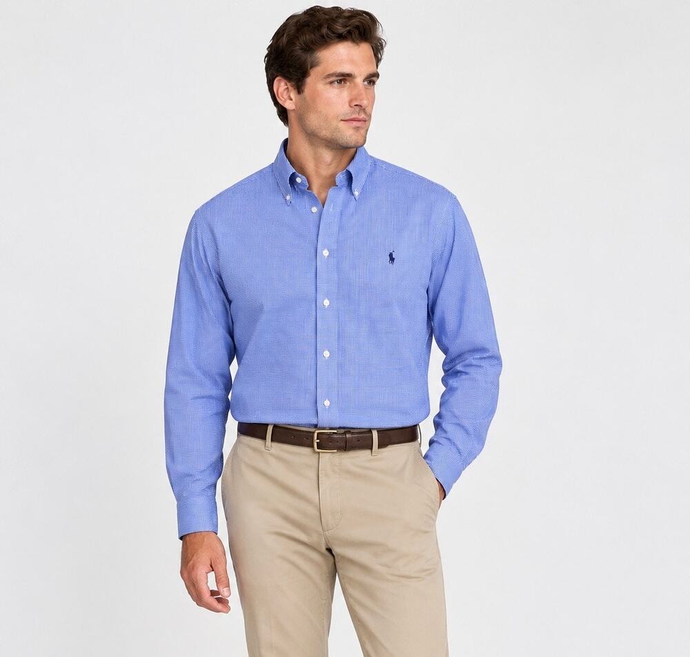 Ralph Lauren Yarmouth Mens 17 36/37 Blue White Check Cotton Dress Shirt